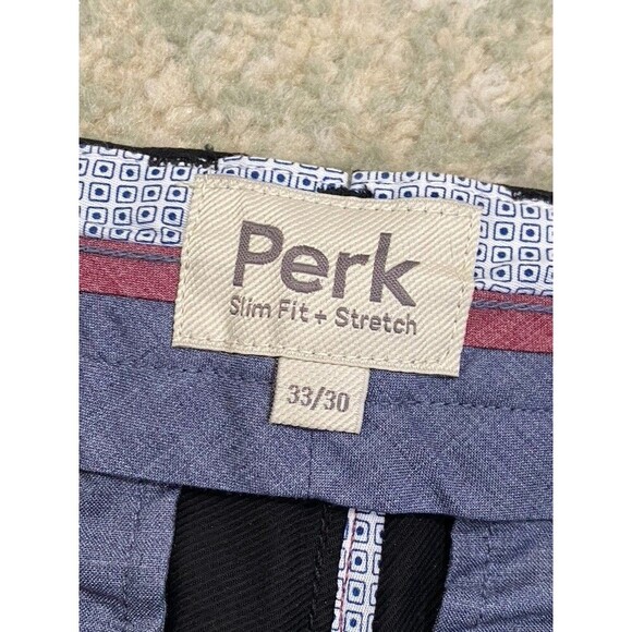 Perk Slim Fit Stretch Pants Size 33x30 Mens Black Tapered Leg Chino Career - Picture 2 of 7